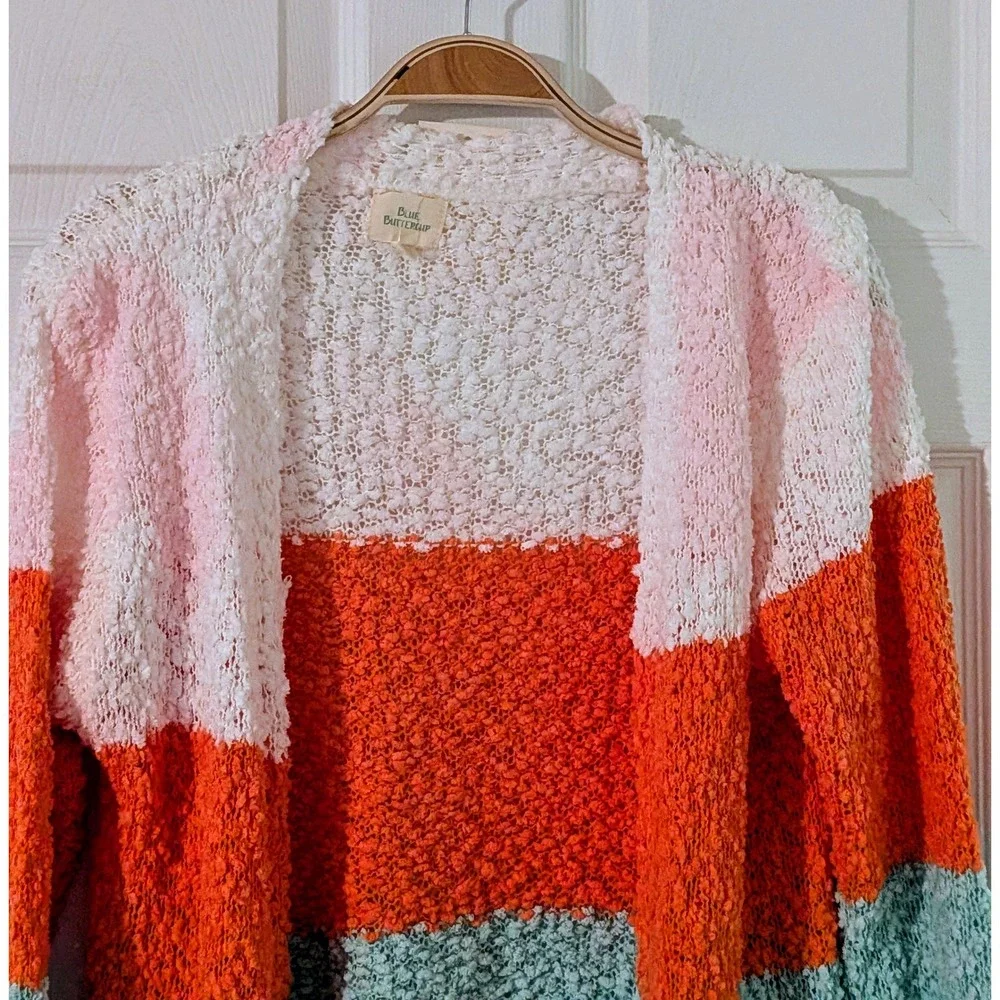 Blue Buttercup Popcorn Knit Colorblock Cardigan Sweater Size‎ Small Soft NWT